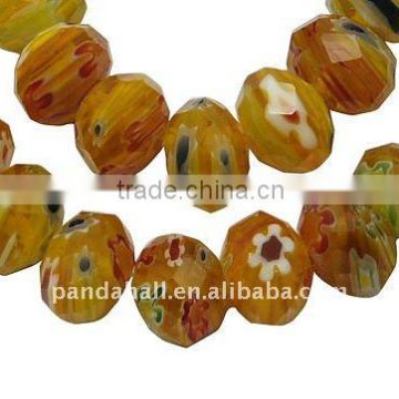 Handmade Millefiori Glass Beads, Faceted, Abacus, Goldenrod, about 12x9mm, hole: 1mm, 40pcs/strand, 14.2"(LK-H003-9)