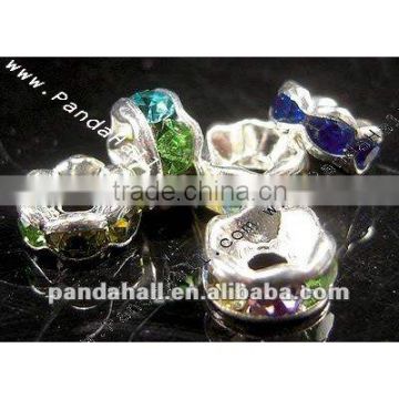 Rhinestone Beads, Copper, Grade "A" , Silver, Rondelle, Size: about 5mm in diameter, 3mm thick, hole: 1mm, 100pcs/bag(RB-5D-1)