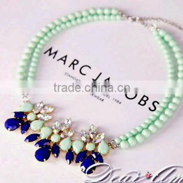 CZ91130 Diamond Pearl Mint flowers double clavicle short chain necklace