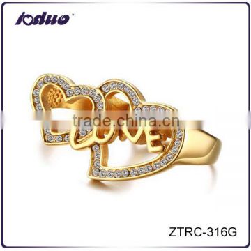 Hot Sales 2016 Love Double Hearts Two-Finger Stainless Steel Ring