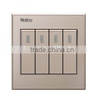 Champagne Bright acrylic 4 gang 1 way switch socket from factory