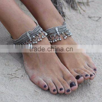 OXIDIZED SILVER plated GYPSY CHAIN ANKLET PAYAL foot bracelet