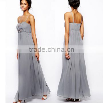 hot selling elegant grey maxi dress classy ladies prom dresses 2014