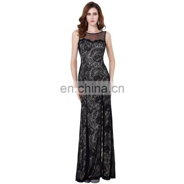 Starzz Sleeveless High-Split Black Lace Evening Dress Long ST000168-1