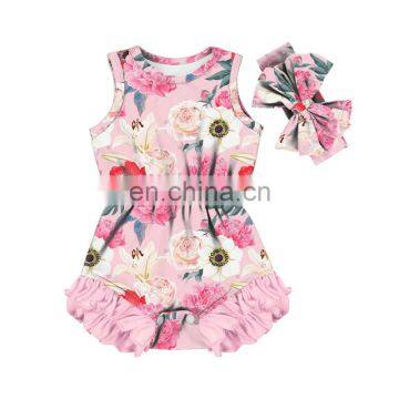 pink flower pattern floral printing ruffle Soft Newborn Bodysuit wholesale baby Girls Romper