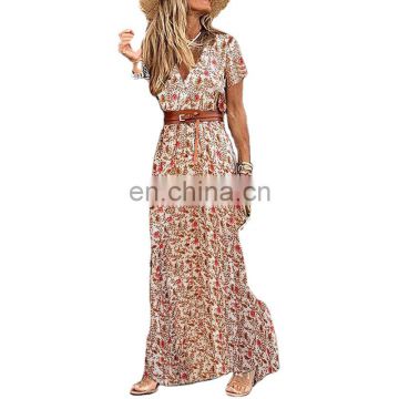 Hot Sale Vacation Summer Bohemian Style V-neck Floral Dress