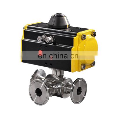 COVNA DN25 1 inch Three Way L Port Tri Clamp Connection 304 Stainless Steel Single Acting Pneumatic Actuator Sanitary Ball Valve