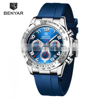 New BENYAR 5192 Quartz Watches Men's Top Luxury Brand Men's Watch Casual Fashion Rubber Strap Multifunctional Waterproof Watches
