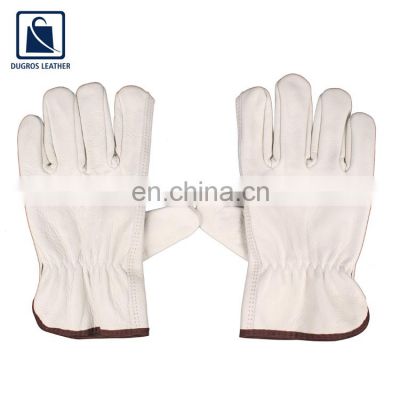 White Color Straight Thumb Color Binding Fashionable Leather Gloves Supplier
