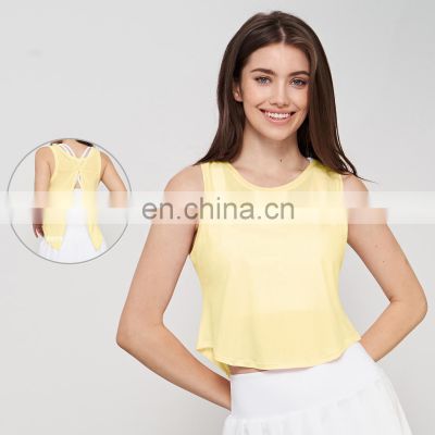 Back Slit Sports Gym Fitness Breathable Full Custom Tight Yoga Crop Tops Sleeveless T Shirts Casual Wear