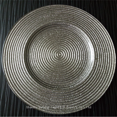 Classical Cheap 13 inches Silver Rimmed Glass Under Plates Wedding Decorative Charger Plates