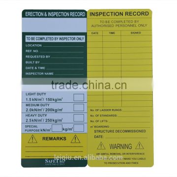 Scaffold Safety Inspection Tag with PVC Insert