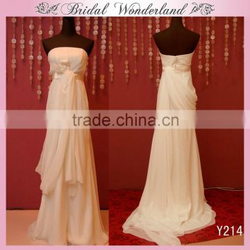 Asymmetrical draped ribbon at waist chiffon bridesmaid dress