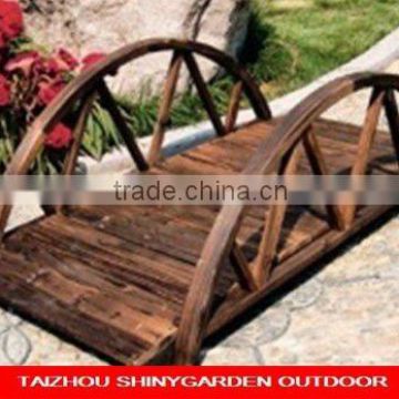 wooden garden chain bridge with chain holder