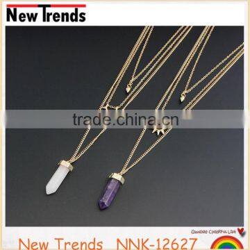 2016 Women cheap jewelry new multilayer gold chains bullet shape natural stone necklace
