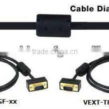 Thin VGA Monitor Cables have gold connectors and ferrite