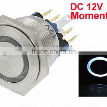 QN22-A1 22mm Mounting Thread Dia. White LED Stainless Push Button Switch 6 Pins