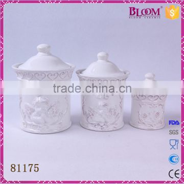 ceramic white glazed tea coffee sugar canister set