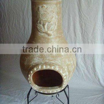 clay chimney with metal stand, fire shelf and lid