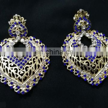 Drop Dangling Gold Plated Party Wear Earrings Set In Blue Color