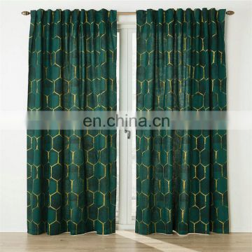 Dark green high grade printing cotton linen eyelet curtain