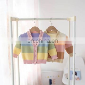 2020 autumn and winter children's sweater girls rainbow color matching kids cardigan