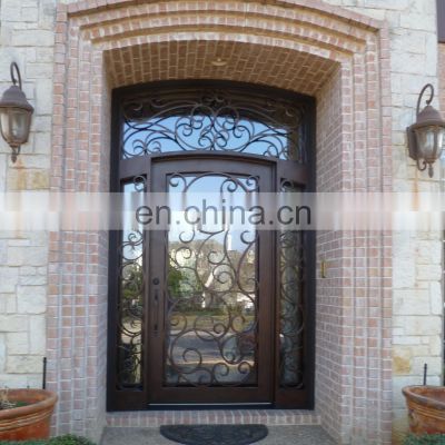 Luxury single leaf glass entry gate wrought iron door with sidelights