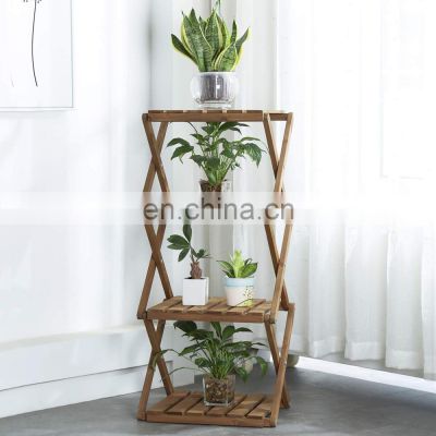 4-Tier Foldable Flower Rack Plant Stand Wood Shelf
