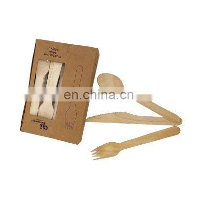 High Quality Wholesale Custom Disposable Cutlery Wood Spoon Knife Fork Cutlery Set With Hot Stamping Logo