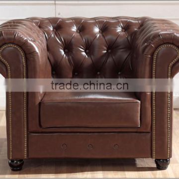 Button Tufted Upholstered Leather Sofa Set/Retro Vintage Style Genuine Leather Chesterfield Sofa