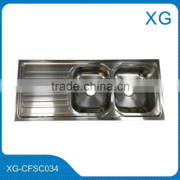 double drainer double bowl kitchen sink/Kitchen utensils stainless steel sink double bowl with tray drain board