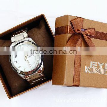 Single Art Paper Watch Box Decorated with Ribbon on the Top