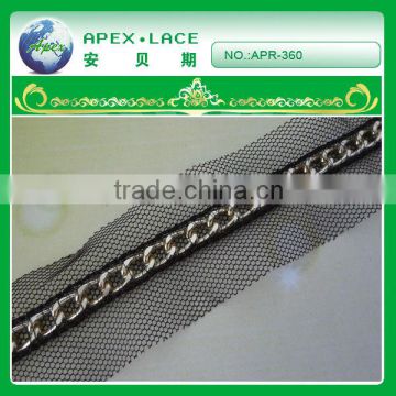 APR-360 Charming metal sequin swiss voile lace trimming/braids wholesale