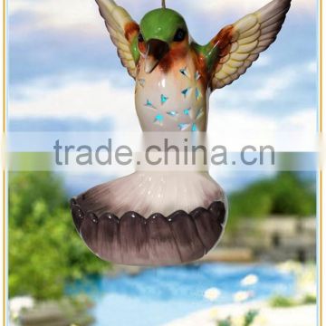 popular hanging ceramic flying bird with garden solar led lights