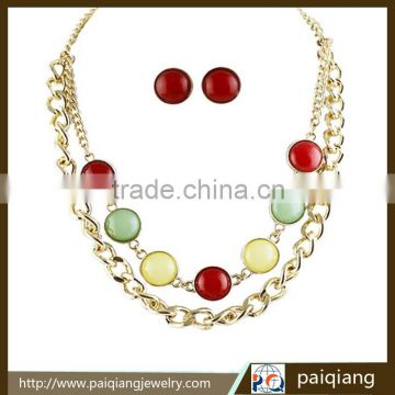 Women's luxury double layers gold diamond african jewelry sets