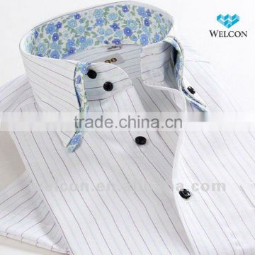 European style latest brand design button down double collar stripe luxury fashion short sleeve mens shirt cotton