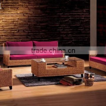 Natural Rattan Material - Luxury Water hyacinth Living set Home furniture (acasia wooden fram, water hyacinth handmade wove