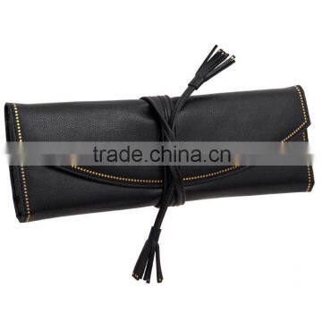 Black Faux Leather Jewelry Roll pouch