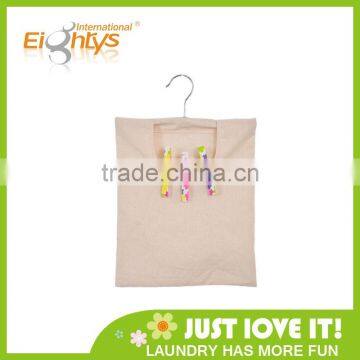 Foldable peg hanging clothes peg bag with nature cotton