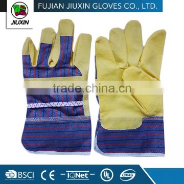 JX68A105 Yellow striped cotton back PVC leather working gloves