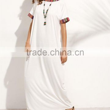 Guangzhou Wholesale Clothing OEM Colorful Striped Trim Vacation Dress