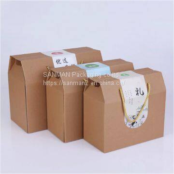 Simple design kraft paper packaging box  with handle