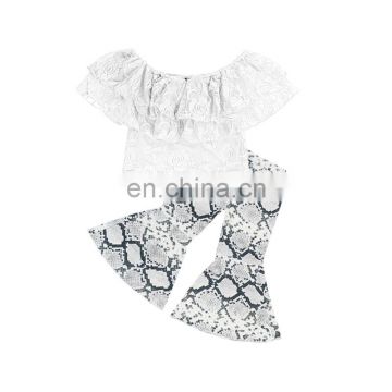 Off Shoulder Lace Top And Bell Bottoms Kids Summer Clothes 2019 Ruffle Clothing Sets