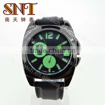 SNT-SI053 high quality men's square alloy case silicon watch, diameter 45mm, black color watch, green pointer, bracelet 22mm