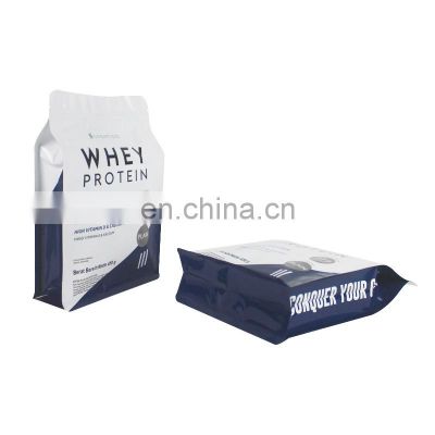 Custom printing Environmentally frie aluminum foil glossy Food packaging bags flat bottom stand up pouch for whey protein powder