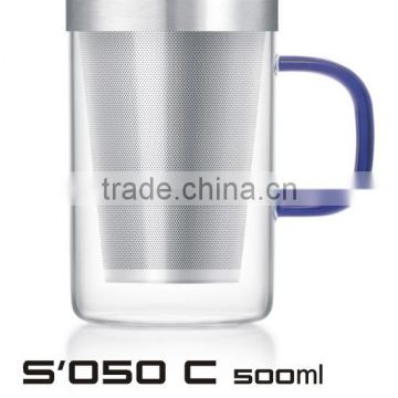 500ml High Borosilicate Glass Teacups with Stainless Steel Infusion Hotel/Family/Office Use