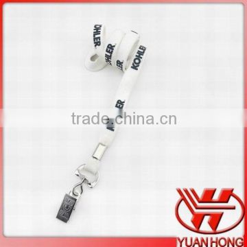 White fashion tubular cord rope lanyard with bull dog clip