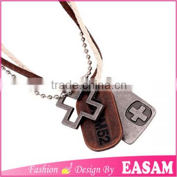 Adjustable leather cord necklace with cross pendant/leather cross necklace