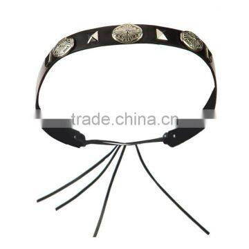 Black genuine leather rivet studded western hat band for hat