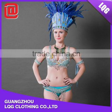 The most popular royal blue feather crystal beaded handmade carnival costume